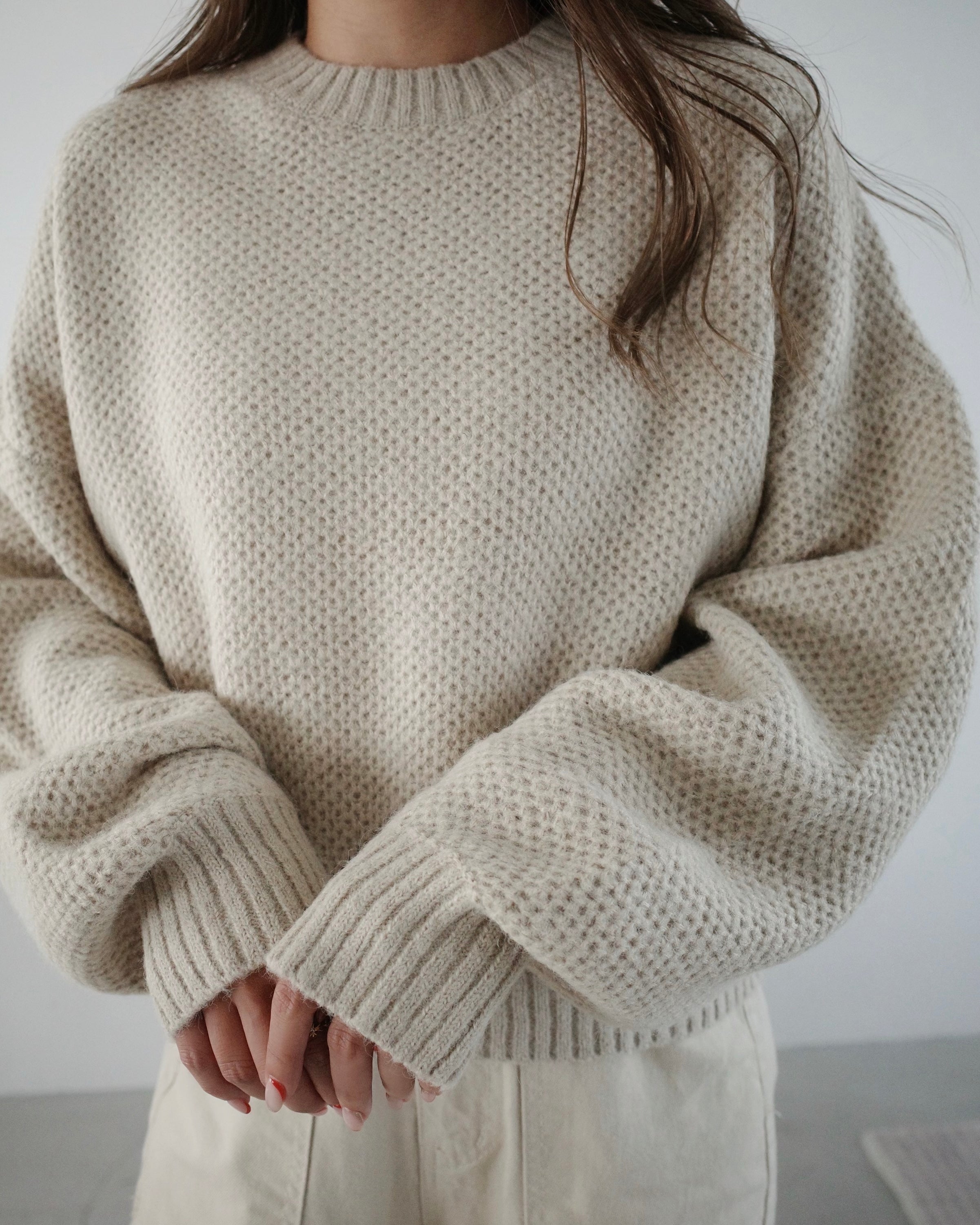 ー品販売 WAFFLE LIKE PUFF SLEEVE KNIT ワッフルニット ニット